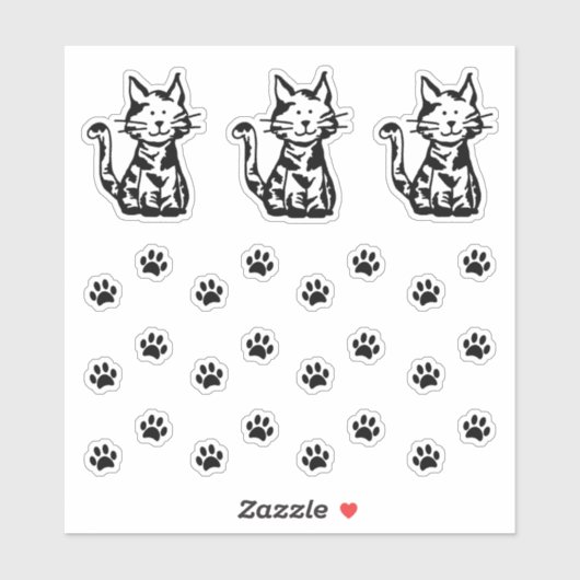 Drie zwart-wit Cats Paw Prints Sticker Set (Vel)