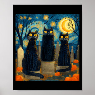 Drie Zwarte Kat Sterrennacht Van Gogh Pompoenen Poster