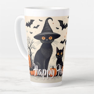 Drie zwarte katten met hoeden op Halloween Latte Mok
