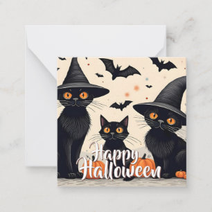 Drie zwarte katten met hoeden op Halloween Notitiekaartje