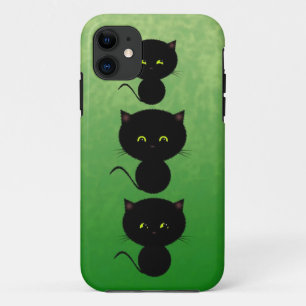 Drie zwarte katten op groen iPhone 11 hoesje