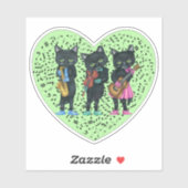 Drie zwarte katten spelen muziek Groene Hart Sticker (Vel)