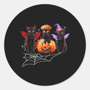 Drie Zwarte Katten Vampier Pompoen Halloween Kostu Ronde Sticker