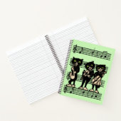 Drie zwarte kattenmusici op blad Music Green Notitieboek (Binnen)