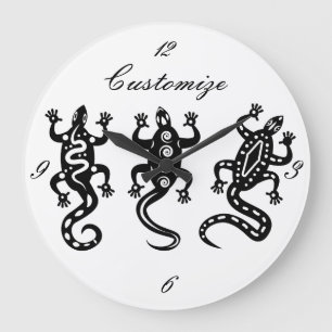 Drie zwarte lizards Thunder_Cove Southwest Style Grote Klok