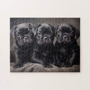 Drie zwarte Pug puppies Legpuzzel