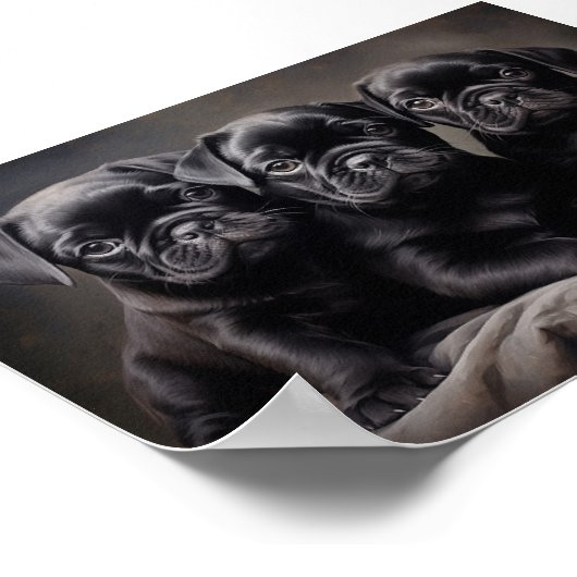 Drie zwarte Pug puppies Poster (Hoek)
