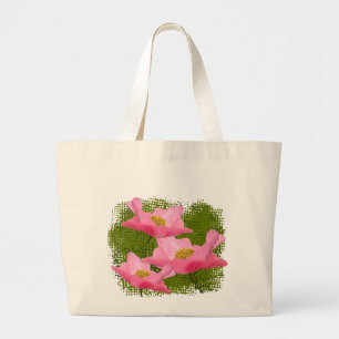 Drie zwevende roze klaprozen close-up grote tote bag