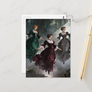Drie zwevende vrouwen in het bos briefkaart