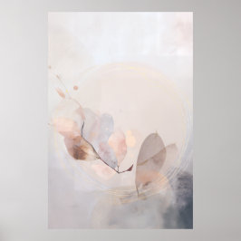 Dried Eucalyptus Leaves Gold Circle Minimal Art Poster