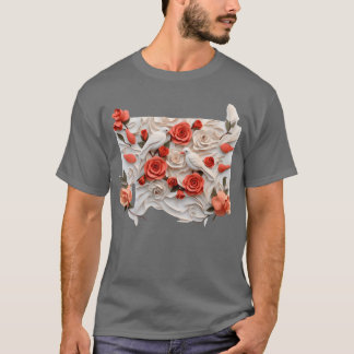 Driedimensionale rozen en Vogelmeisje T-shirt
