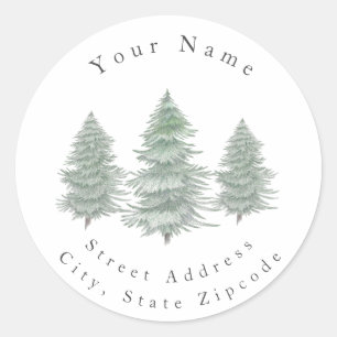 Driehandgetekende Evergreen Trees labels