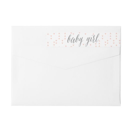 Driehoek Babymeisje Roze en grijs adreslabel (Achterkant)