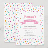 Driehoek confetti Verjaardag uitnodiging Meisje (Voorkant / Achterkant)