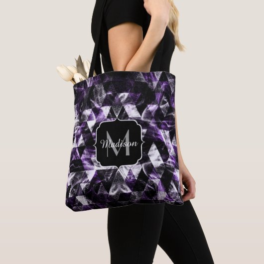 Driehoek Geometric Paars Smoky Galaxy Monogram Tote Bag (Dichtbij)
