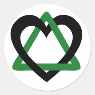 Driehoek voor adoptie zwart-groen ronde sticker
