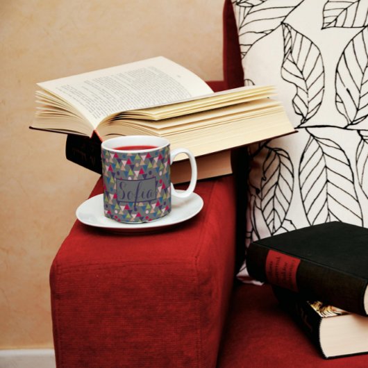 Driehoekcirkelvormig patroon naam grijs koffiemok