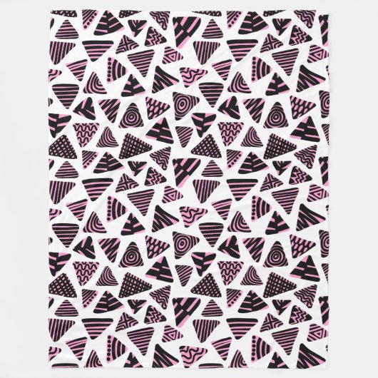 Driehoeken 240121 - Zwart en roze op wit Fleece Deken (Voorkant)