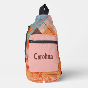 Driehoeken abstract geometrisch kleurenblokpatroon sling bag