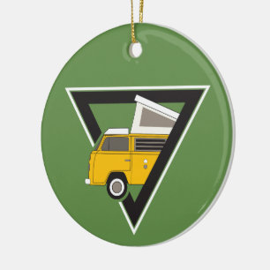 driehoekige klassieke gele bus keramisch ornament