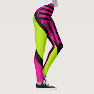 Driehoekige strepen in Lime Green, Hot Pink en Bla Leggings