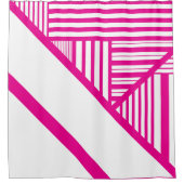 Driehoekige strepen in Magenta en Wit Douchegordijn (Voorkant)