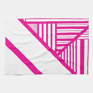 Driehoekige strepen in Magenta en Wit Theedoek