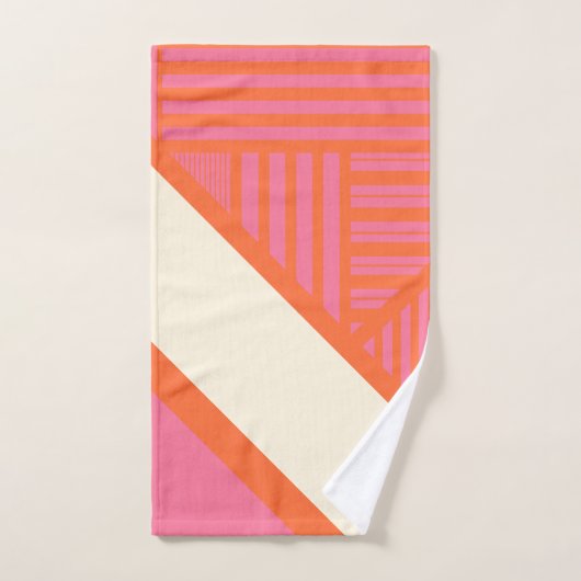 Driehoekige strepen in roze, Sinaasappel en crème Bad Handdoek (Handdoek)