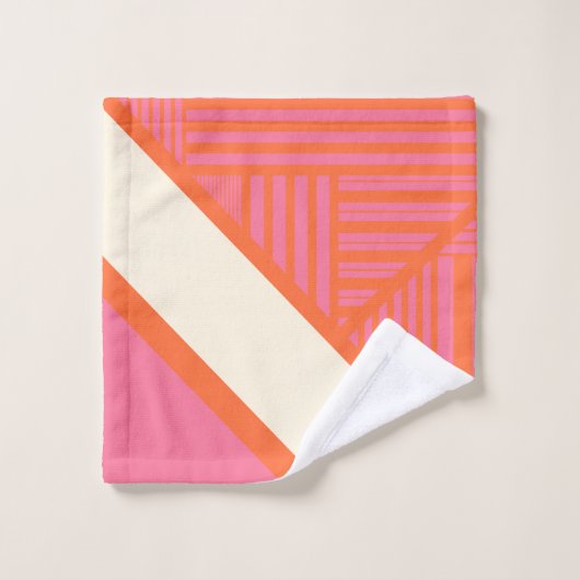 Driehoekige strepen in roze, Sinaasappel en crème Bad Handdoek (Wasdoekje)