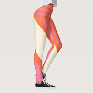 Driehoekige strepen in roze, Sinaasappel en crème Leggings