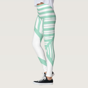 Driehoekige strepen - Mint Groen en Wit Leggings