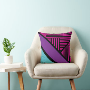 Driehoekige strepen - roze, Paarse, blauw en zwart Kussen