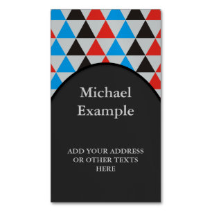 driehoekpatroon zwart rood blauw + jouw tekst magnetisch visitekaartje