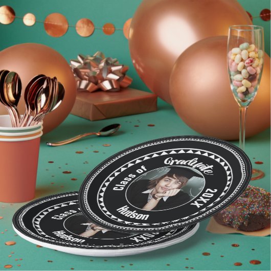 Driehoekspatroon Afstuderen Fotonaam jaar Papieren Bordje (Multi)