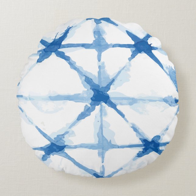 Driehoekspatroon van Shibori Tie Dye Rond Kussen (Voorkant)