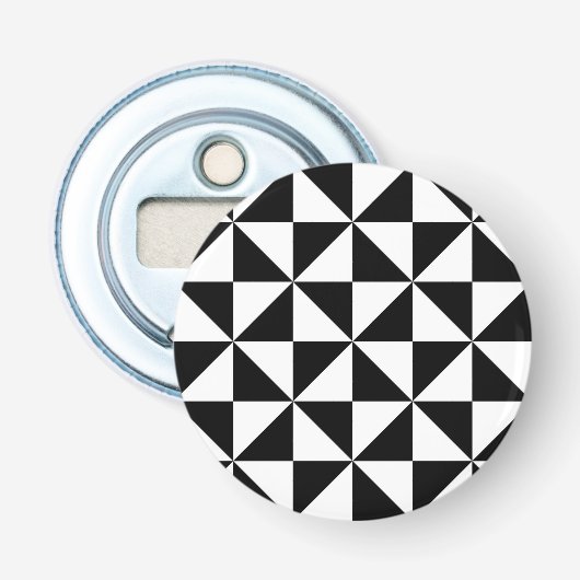 Driehoekspatroon zwart-wit button flesopener (Voorkant)