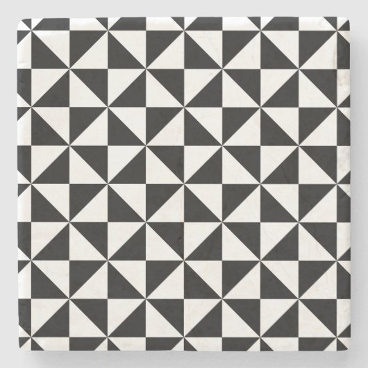 Driehoekspatroon zwart-wit stenen onderzetter (Voorkant)