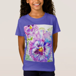 Driehoeksviol Waterverfpatroon op Paarse Blauwe Vi T-shirt