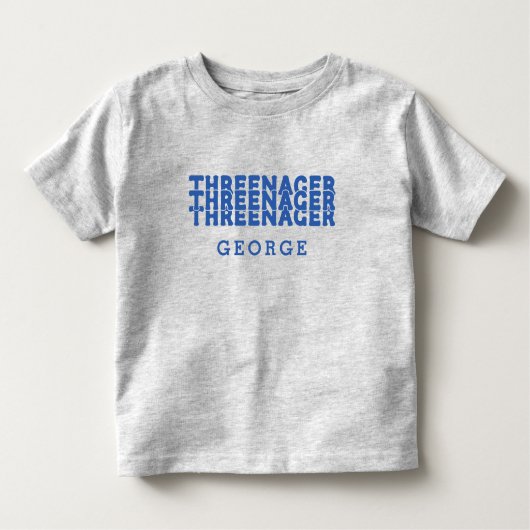 Driejarige Retro Lettering Naam Blauwe Tekst Kinder Shirts (Voorkant)