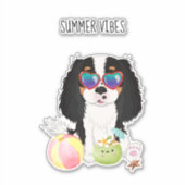 Driekleurig Cavalier King Charles Spaniel Beach Sticker (Voorkant)