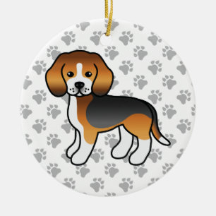 Driekleurige Beagle Hond Mooie Cartoon Illustratie Keramisch Ornament