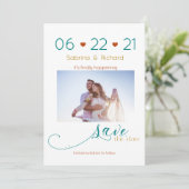 Driekleurige BOHO Minimale roestvrije Blauwgroen g Save The Date (Staand voorkant)
