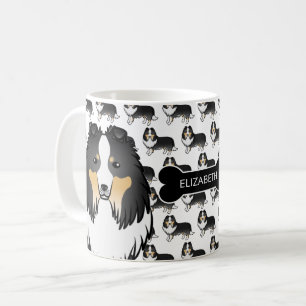 Driekleurige Cartoon Sheltie Met Hondsd Been & Naa Koffiemok