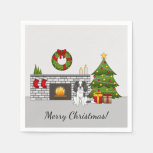 Driekleurige Cavalier-hond in een kerstkamer & tek Servet