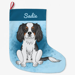 Driekleurige Cavalier King Charles Spaniel Hond Op Grote Kerstsok