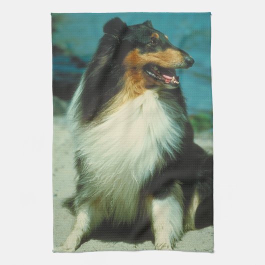Driekleurige Collie Dog Kitchen Towel Theedoek (Verticaal)