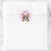 Driekleurige Corgi-douanenaam Ronde Sticker (Tas)