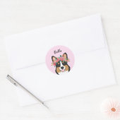Driekleurige Corgi-douanenaam Ronde Sticker (Envelop)