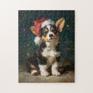 Driekleurige Corgi Puppy Kerstschilderij Legpuzzel