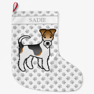 Driekleurige Draad Fox Terrier Schattige Cartoon H Grote Kerstsok